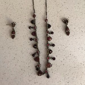 Garnet & Crystal Ornate Necklace & Earrings